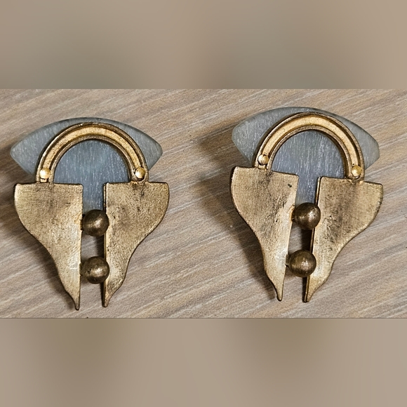 Vintage RARE Designer EFFEX Blue Gold Tone Retro Post Earrings - Picture 2 of 9